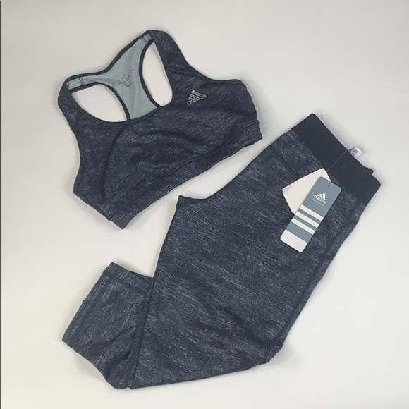 adidas Pants - Adidas Womens Sports Bra Leggings Training Set Spandex Polyester Gray Small NWT